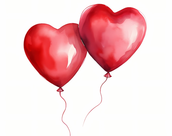 Heart Balloons Clipart, Valentine Balloons Images, 10 Watercolor Clip Art, Printable JPGs, Instant Download, Commercial Use, Paper craft