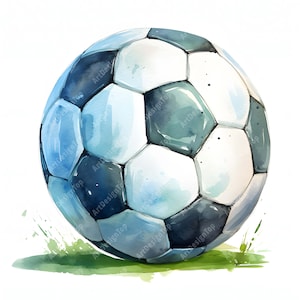 Watercolor Soccer Ball Clipart: 10 Printable JPG Images (Commercial Use, Digital Download)