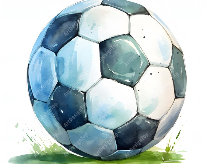 Soccer Ball Clipart, Football Ball Images, 10 Watercolor Clip Art, Printable JPGs, Instant Download, Commercial Use, Paper craft