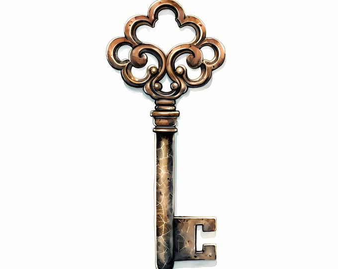 Vintage Key Clipart, Antique Keys Images, 10 Watercolor Clip Art, Printable JPGs, Instant Download, Commercial Use, Paper craft