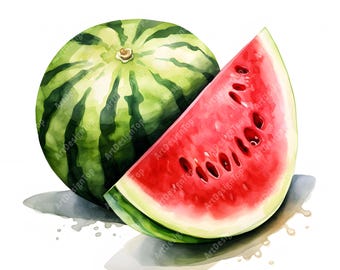 Watermelon Fruit Clipart, Summer Fruit Images, 10 Watercolor Clip Art, Printable JPGs, Instant Download, Commercial Use, Paper craft