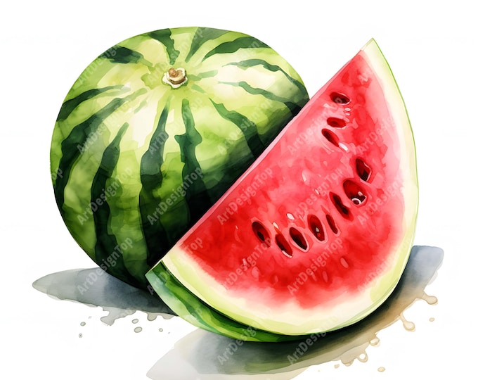 Watermelon Fruit Clipart, Summer Fruit Images, 10 Watercolor Clip Art, Printable JPGs, Instant Download, Commercial Use, Paper craft