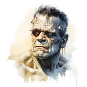 Frankenstein Clipart, Frankenstein Images, 10 Watercolor Clip Art, Printable JPGs, Instant Download, Commercial Use, Paper craft