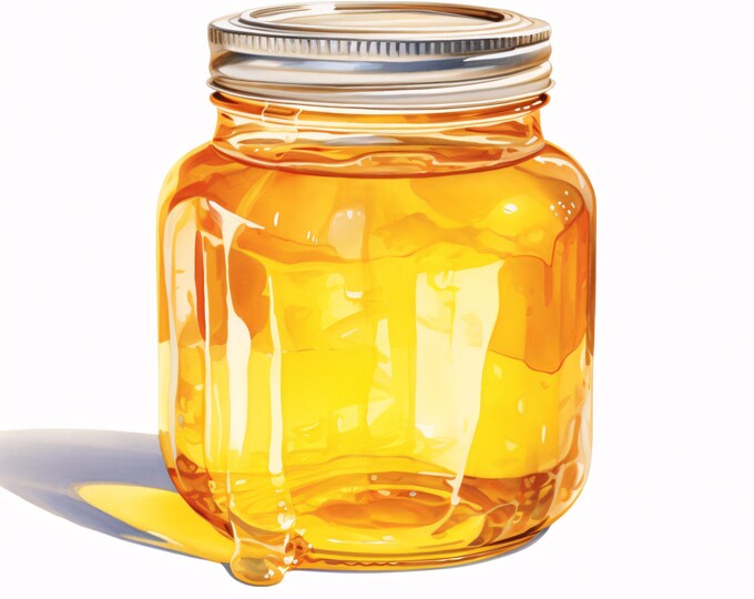 Watercolor Honey Jar Clipart: Sweet Food Art, Commercial Use (JPGs, Digital Download)