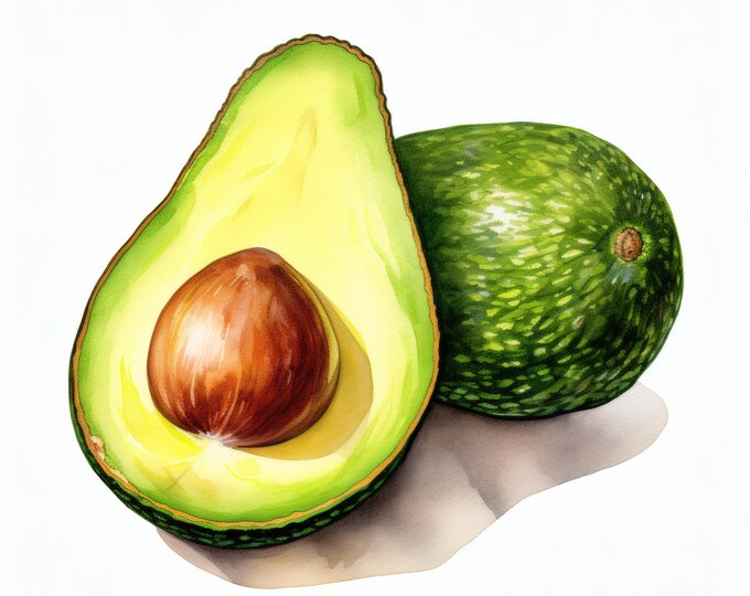 Avocado Clipart, Fresh Green Fruit Images, 10 Watercolor Clip Art, Printable JPGs, Instant Download, Commercial Use