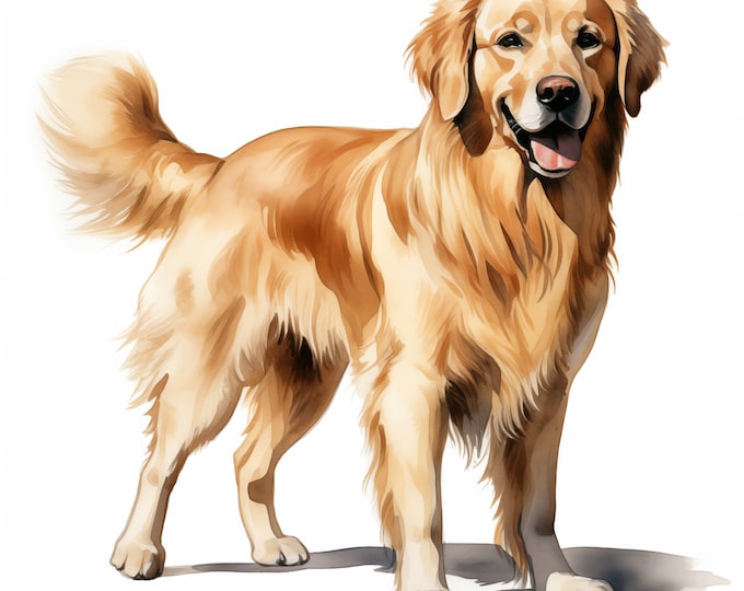 Golden Retriever Clipart, Retriever Dog Images, 10 Watercolor Clip Art, Printable JPGs, Instant Download, Commercial Use, Paper craft