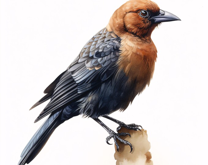 Cowbird Clipart, Songbird Images, 10 Watercolor Clip Art, Printable JPGs, Instant Download, Commercial Use, Paper Craft