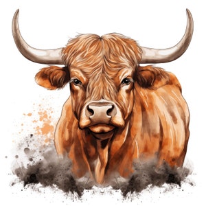 Bull Clipart, Bull Head Images, 13 Watercolor Clip Art, Printable JPGs, Instant Download, Commercial Use, Paper craft