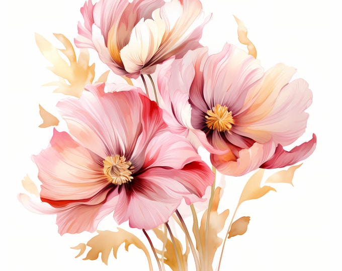 Flowers Bouquet Clipart, Abstract Flowers Images, 10 Watercolor Clip Art, Printable JPGs, Instant Download, Commercial Use, Paper craft
