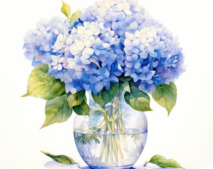 Hydrangea Clipart, Hydrangea in Vase Images, 10 Watercolor Clip Art, Printable JPGs, Instant Download, Commercial Use, Paper craft