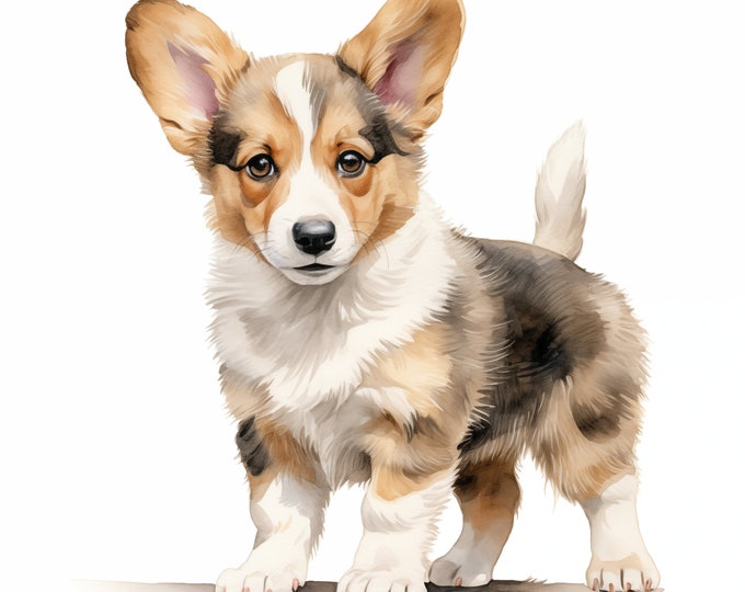 Welsh Corgi Clipart, Puppy Dog Images, 10 Watercolor Clip Art, Printable JPGs, Instant Download, Commercial Use, Paper craft