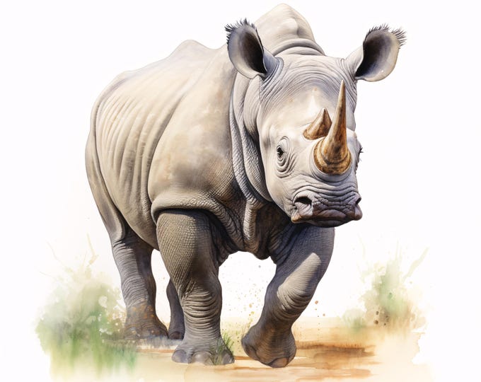 Rhinoceros Clipart, Wild Rhino Images, 10 Watercolor Clip Art, Printable JPGs, Instant Download, Commercial Use, Paper craft