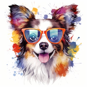 10 Papillon, Cool Dog, Papillon JPG, Continental Toy Spaniel, Imágenes Prediseñadas de acuarela, Imagen imprimible, Descarga instantánea, Uso comercial