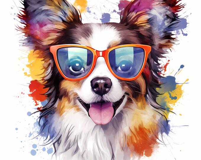 10 Papillon, Cool Dog, Papillon JPG, Continental Toy Spaniel, Watercolor Clipart, Printable Image, Instant Download, Commercial Use
