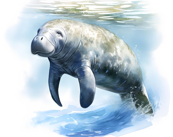 Manatee Clipart, Sea Cows Images, 10 Watercolor Clip Art, Printable JPGs, Instant Download, Commercial Use, Paper craft