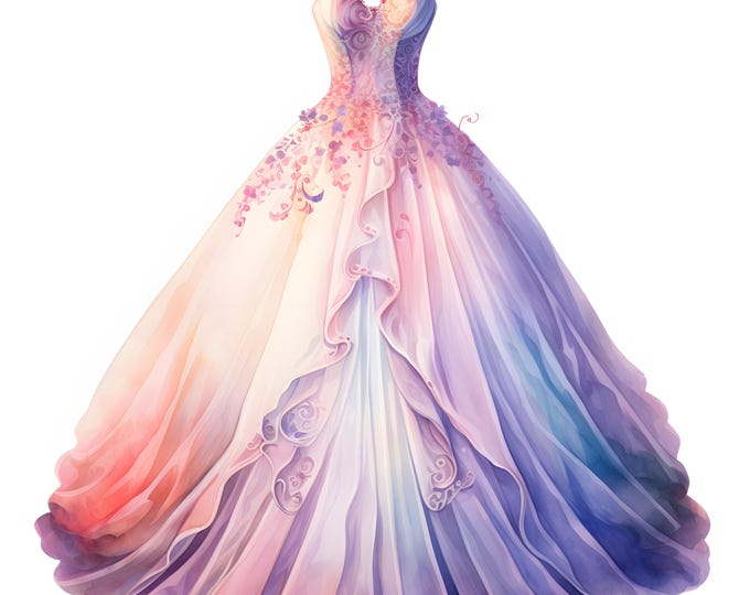 Princess Dress Clipart, Dresses Images, 10 Watercolor Clip Art, Printable JPGs, Instant Download, Commercial Use, Paper craft