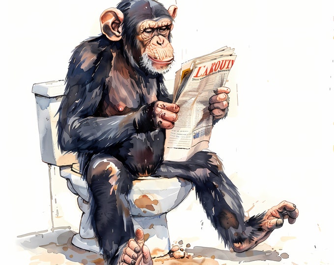 Monkey Clipart, Monkey on the Toilet Images, 10 Watercolor Clip Art, Printable JPGs, Instant Download, Commercial Use, Paper craft