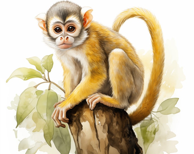 Monkey Clipart, Squirrel Monkey Images, 10 Watercolor Clip Art, Printable JPGs, Instant Download, Commercial Use, Paper craft