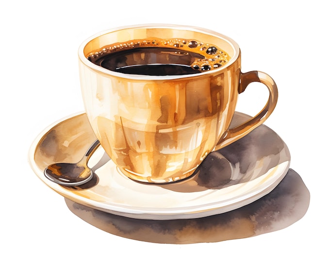 Coffee Clipart, Cup With Coffee Images, 10 Watercolor Clip Art, Printable JPGs, Instant Download, Commercial Use, Paper craft