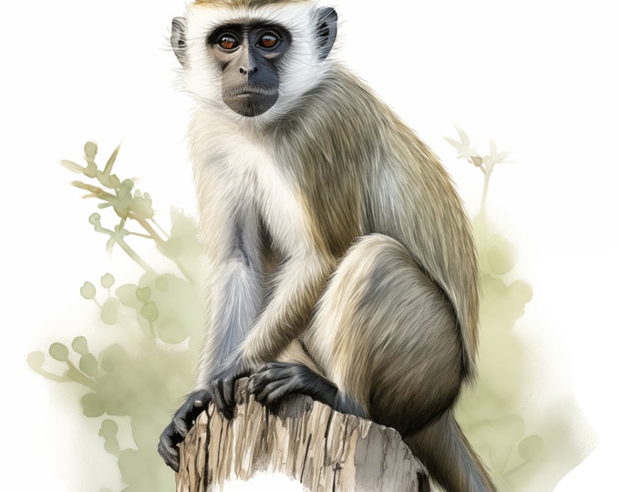 Vervet Monkey Clipart, Rainforest Primates Images, 10 Watercolor Clip Art, Printable JPGs, Instant Download, Commercial Use, Paper craft