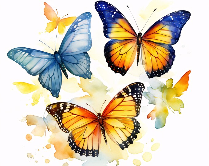Butterflies Clipart, Colorful Insect Images, 10 Watercolor Clip Art, Printable JPGs, Instant Download, Commercial Use, Paper Craft