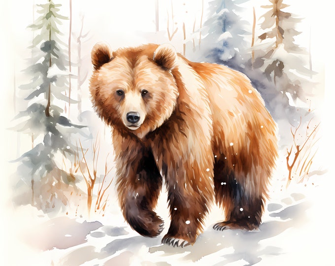 Brown Bear Clipart, Bear in Forest Images, 10 Watercolor Clip Art, Printable JPGs, Instant Download, Commercial Use, Paper craft
