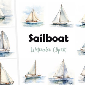 Clipart zeilboot, afbeeldingen zeilschip, 10 aquarel illustraties, afdrukbare JPG's, Instant Download, Commercieel gebruik, Papercraft