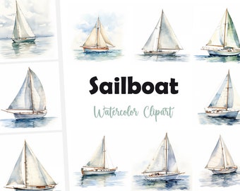 Watercolor Sailboat Clipart: 10 Ship Images (JPGs, Commercial Use)