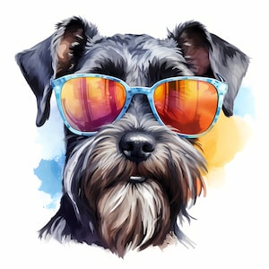 Miniature Schnauzer Clipart, Cool Dog Images, 10 Watercolor Clip Art, Printable JPGs, Instant Download, Commercial Use, Paper craft