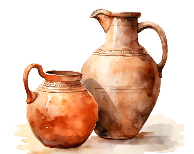 Antique Vases Clipart, Clay Jug And Amphora Images, 10 Watercolor Clip Art, Printable JPGs, Instant Download, Commercial Use, Paper craft