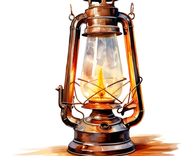 Kerosene Lamp Clipart, Oil Lamps Images, 10 Watercolor Clip Art, Printable JPGs, Instant Download, Commercial Use, Paper craft