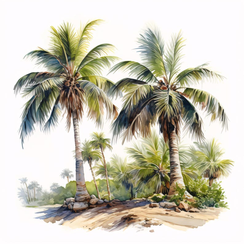 Palm Tree Clipart, Tropical Beach Images, 10 Watercolor Clip Art ...