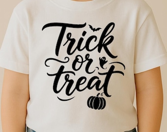Trick or Treat SVG, Halloween Quote T-Shirt Print, Pumpkin Candy DXF PNG Cut File for Cricut and Silhouette Cameo