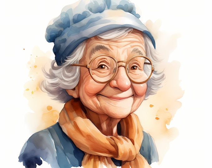 Old Lady Clipart, Happy Ladies Images, 10 Watercolor Clip Art, Printable JPGs, Instant Download, Commercial Use, Paper craft