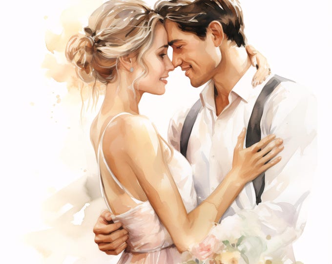 Wedding Couple Clipart, Romantic Bride Groom Images, 10 Watercolor Clip Art, Printable JPGs, Instant Download, Commercial Use, Paper craft