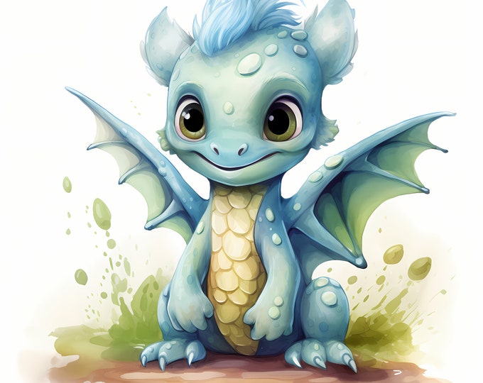 Dragon Clipart, Baby Dragon Images, 10 Watercolor Clip Art, Printable JPGs, Instant Download, Commercial Use, Paper craft