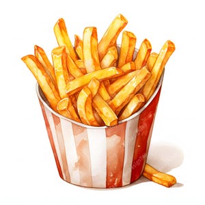 French Fries Clipart, Fast Food Images, 10 Watercolor Clip Art, Printable JPGs, Instant Download, Commercial Use, Paper craft