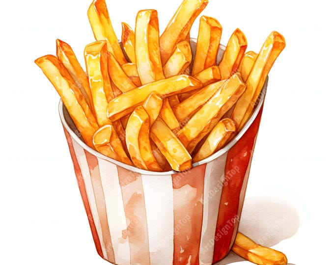 French Fries Clipart, Fast Food Images, 10 Watercolor Clip Art, Printable JPGs, Instant Download, Commercial Use, Paper craft