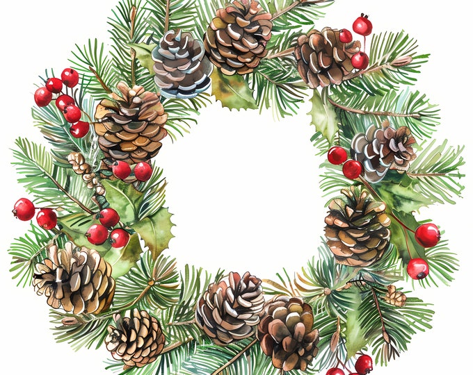 Christmas Wreath Clipart, Winter Wreaths Images, 10 Watercolor Clip Art, Printable JPGs, Instant Download, Commercial Use, Paper craft