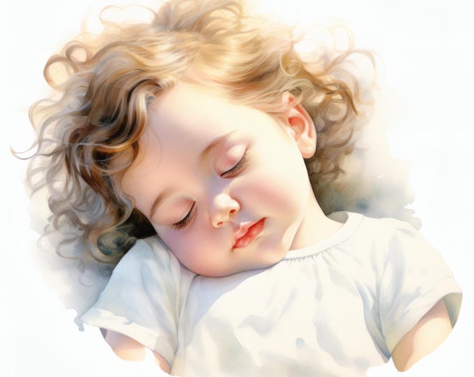 Sleeping Baby Clipart, Peaceful Infant Images, 10 Watercolor Clip Art, Printable JPGs, Instant Download, Commercial Use, Paper craft