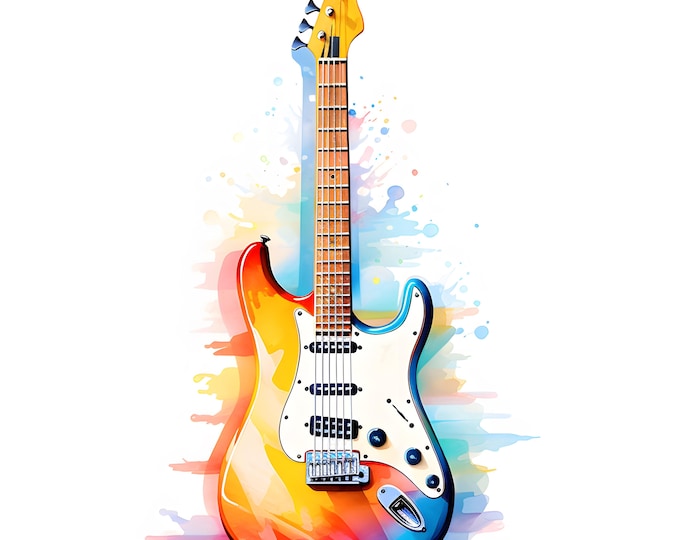Colorful Guitar Clipart, Electric Guitars Images, 10 Watercolor Clip Art, Printable JPGs, Instant Download, Commercial Use, Paper craft