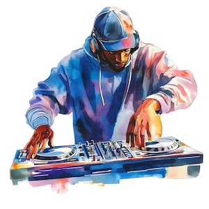 Jamming Dj Clipart, Disc Jockey Bilder, 10 Aquarell Clip Art, druckbare JPGs, Sofort Download, kommerzielle Nutzung, Papiermodell