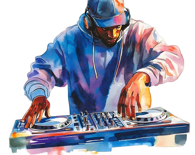 Jamming Dj Clipart, Disc Jockey Images, 10 Watercolor Clip Art, Printable JPGs, Instant Download, Commercial Use, Paper craft