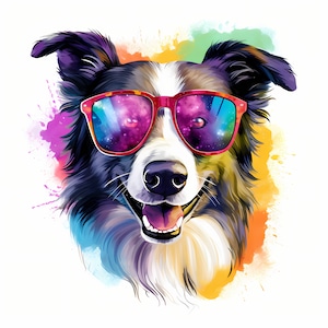 Clipart border collie, images de chien cool, 10 images clipart aquarelle, fichiers JPG imprimables, téléchargement immédiat, usage commercial, créations en papier