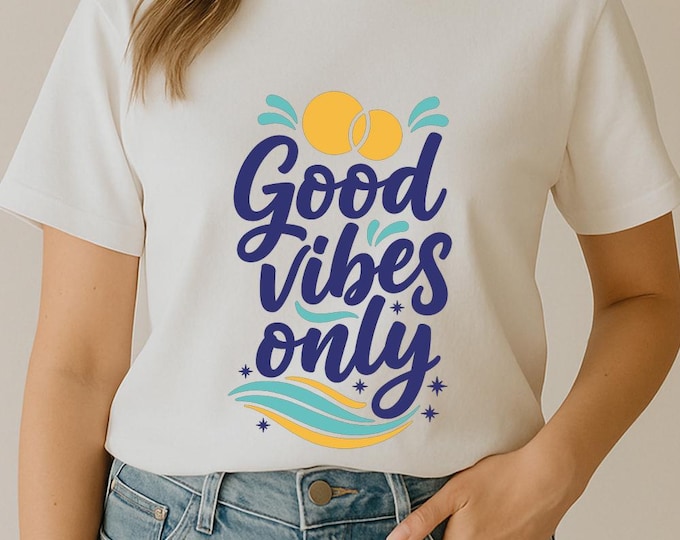 Good Vibes Only SVG, Positive Quote T-Shirt Print, Summer Wave DXF PNG Design for Cricut Silhouette