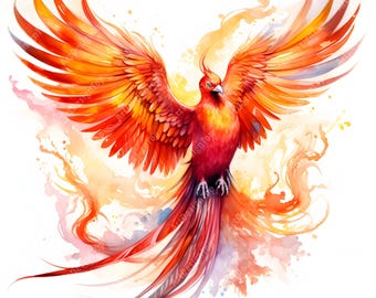 Aquarell Phoenix Clipart: Magische Vögel Bilder (JPGs, Kommerzielle Nutzung)