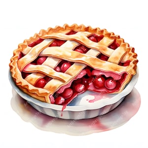 Cherry Pie Clipart, Pie Slices Images, 10 Watercolor Clip Art, Printable JPGs, Instant Download, Commercial Use, Paper craft