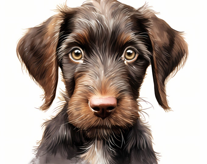 10 German Wirehaired Pointer, Puppy Dog, German Pointer JPG, Watercolor Clipart, Printable Image, Instant Download, Wall Art, Commercial Use