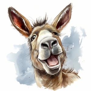 Clipart âne drôle, images de rire d'âne, 10 images clipart aquarelle, fichiers JPG imprimables, téléchargement immédiat, usage commercial, créations en papier