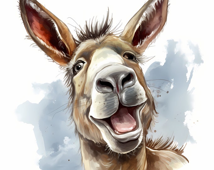 Funny Donkey Clipart, Donkey Laugh Images, 10 Watercolor Clip Art, Printable JPGs, Instant Download, Commercial Use, Paper craft